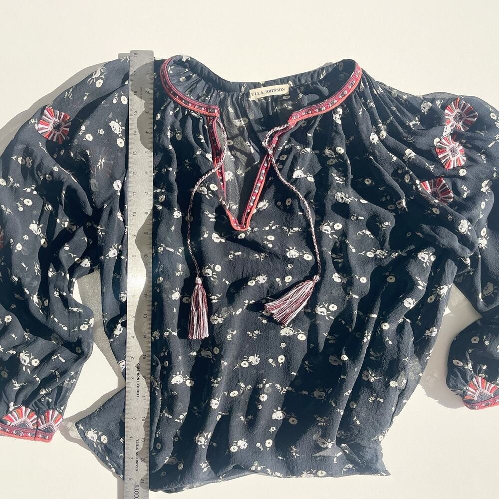 Ulna Johnson Lida Floral Sheer Georgette Rare Embroidered Silk Blouse Size 6 - Picture 8 of 9
